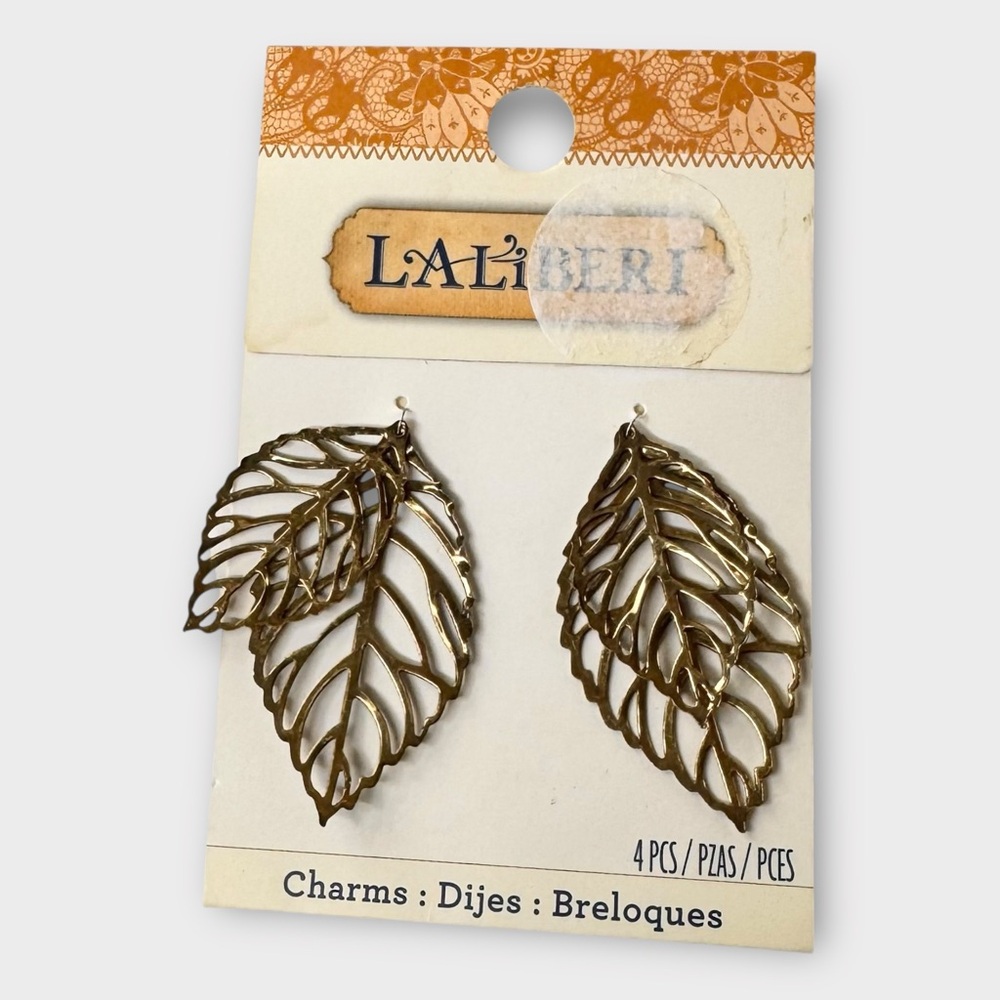 Laliberi gold tone leaf charms for jewelry making 4 pieces - 2 small 2 large NWT